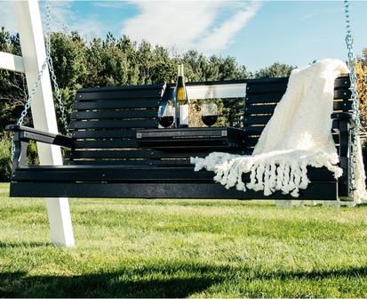 Luxcraft Rollback 5ft Recycled Plastic Plain Porch Swing With Flip Down  Center Console Throughout Plain Porch Swings (View 18 of 20)