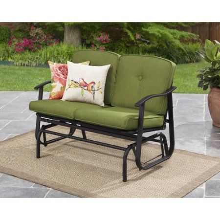 Mainstays Belden Park Outdoor Loveseat Glider With Cushion Within Loveseat Glider Benches With Cushions (Photo 2 of 21)