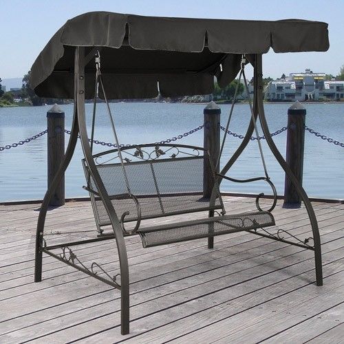 Mainstays Jefferson Wrought Iron 2 Person Outdoor Canopy Porch Swing Inside Canopy Porch Swings (Photo 10 of 20)
