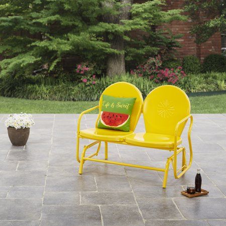 Mainstays Retro Outdoor Glider Bench – Yellow Pertaining To Metal Retro Glider Benches (Photo 9 of 20)