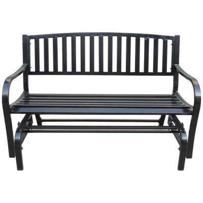 Maypex 4 Ft. Outdoor Patio Steel Glider Porch Chair Loveseat Inside Black Outdoor Durable Steel Frame Patio Swing Glider Bench Chairs (Photo 8 of 20)