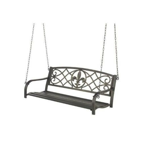 Metal Porch Swing Outdoor Patio Hanging Furniture 2 Person In 2 Person Black Steel Outdoor Swings (Photo 15 of 20)