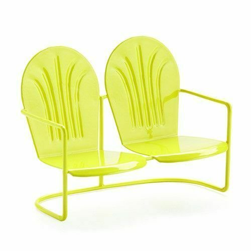 Miniature Fairy Garden Yellow Retro Loveseat Metal Glider – Buy 3 Save $5 For Outdoor Retro Metal Double Glider Benches (Photo 8 of 20)