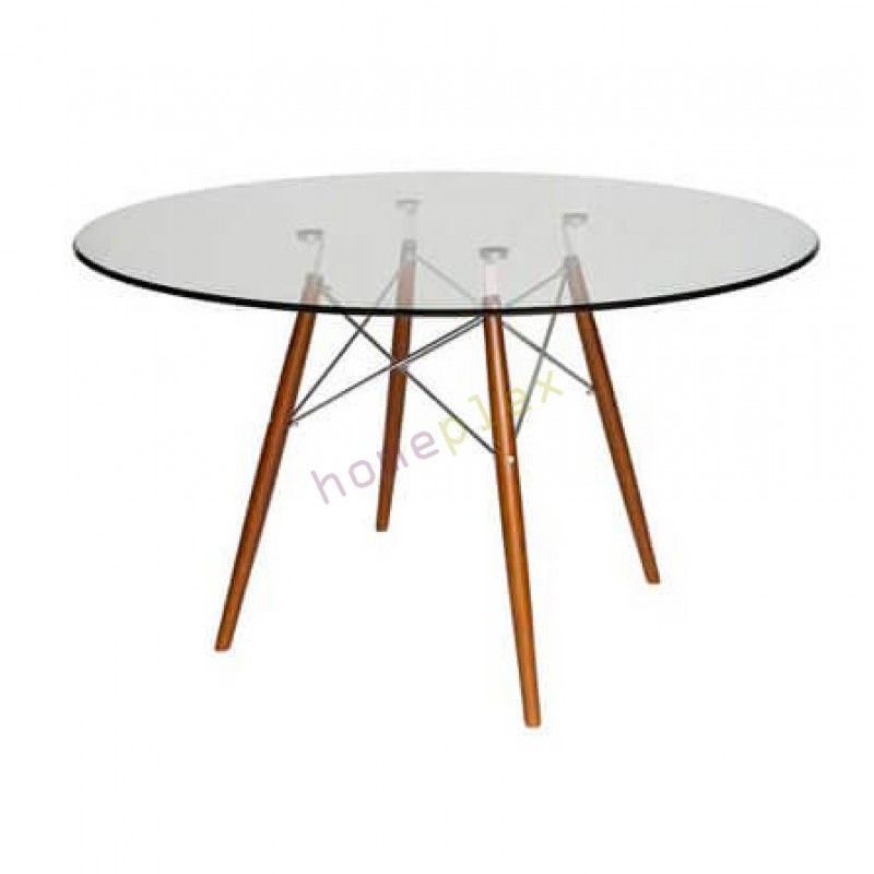 Most Current Replica Eames Dsw Eiffel Glass Dining Table And Walnut Legs Inside Eames Style Dining Tables With Chromed Leg And Tempered Glass Top (View 4 of 20)