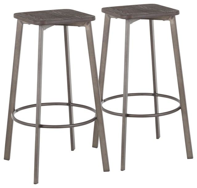 Most Current Vintage Cream Frame And Espresso Bamboo Dining Tables Inside Square Barstool In Antique Metal & Espresso Wood Pressed Grain Bamboo Set  Of 2 (Photo 13 of 20)
