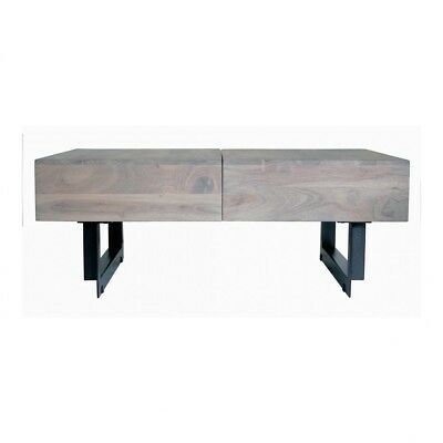Most Popular 42" W Coffee Table Hidden Storage Solid Acacia Wood Pale Grey Finish Iron  Base (View 15 of 20)