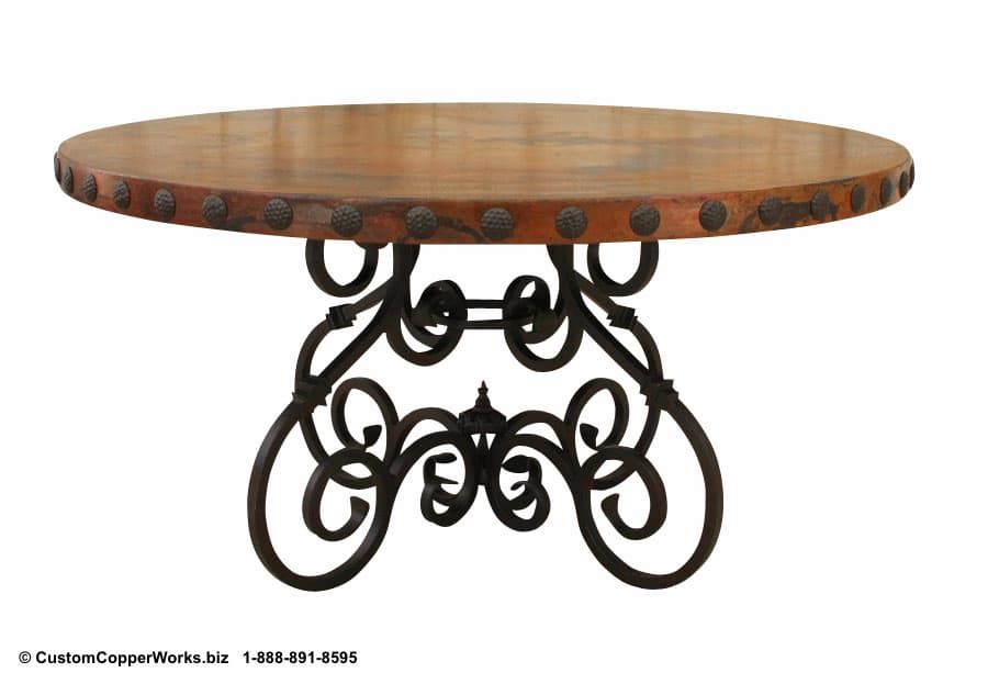 Most Popular Round Copper Top Dining Room Table, Hand Forged, Iron Table Inside Black Top  Large Dining Tables With Metal Base Copper Finish (View 6 of 20)