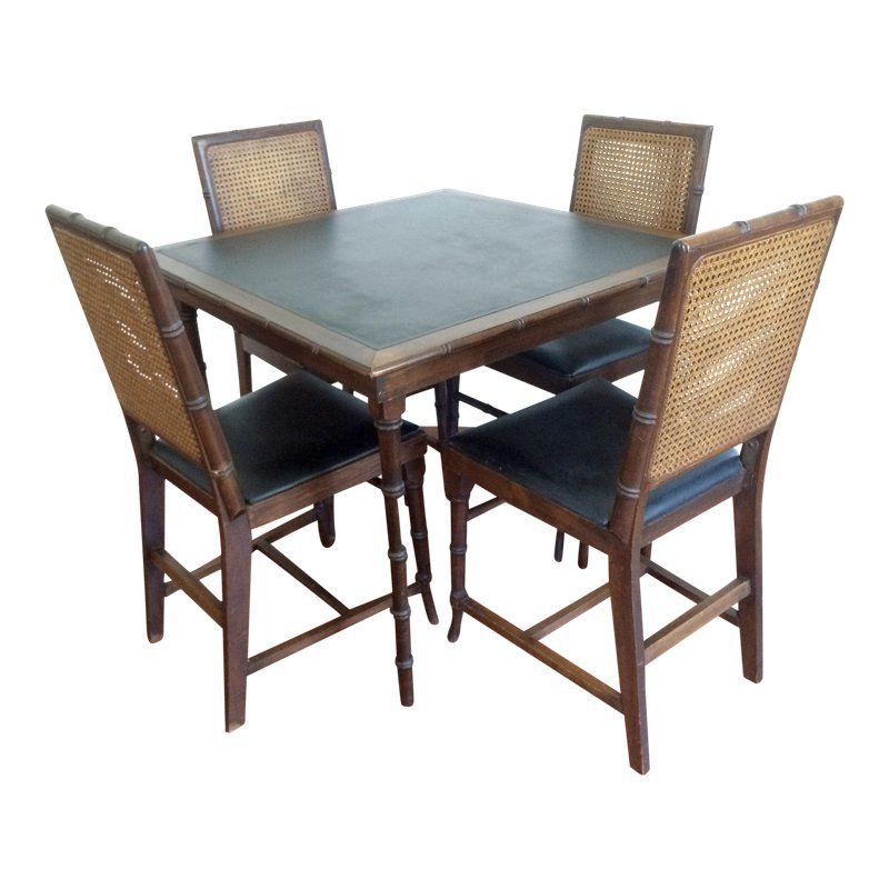 Most Popular Vintage Folding Faux Bamboo Card Table With Black Vinyl And Intended For Vintage Cream Frame And Espresso Bamboo Dining Tables (Photo 4 of 20)