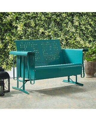 New Old Southern Style Bates Turquoise Loveseat Glider Patio Outdoor  Furniture | Ebay With Loveseat Glider Benches (View 11 of 20)
