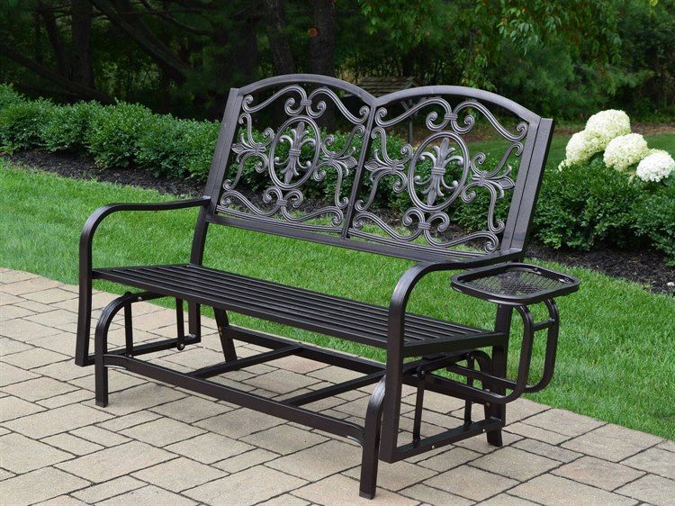 Oakland Living Lakeville Cast Aluminum Double Glider With Side Tray With Aluminum Outdoor Double Glider Benches (Photo 8 of 20)