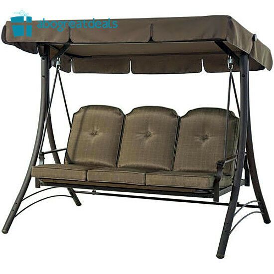 Outdoor 3 Seat Porch Swing With Canopy Patio Furniture Cushion Chair  Hammock Bed Inside 3 Seater Swings With Frame And Canopy (View 10 of 20)