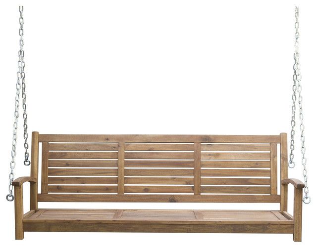 Outdoor 5' Slatted Porch Swing, Natural Acacia Wood With Hanging Chain In Porch Swings With Chain (Photo 8 of 20)