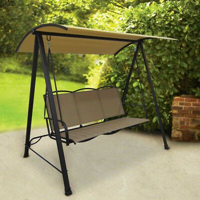 Outdoor Canopy Swing Porch Sling 3 Person Backyard Garden With 3 Person Brown Steel Outdoor Swings (Photo 16 of 20)