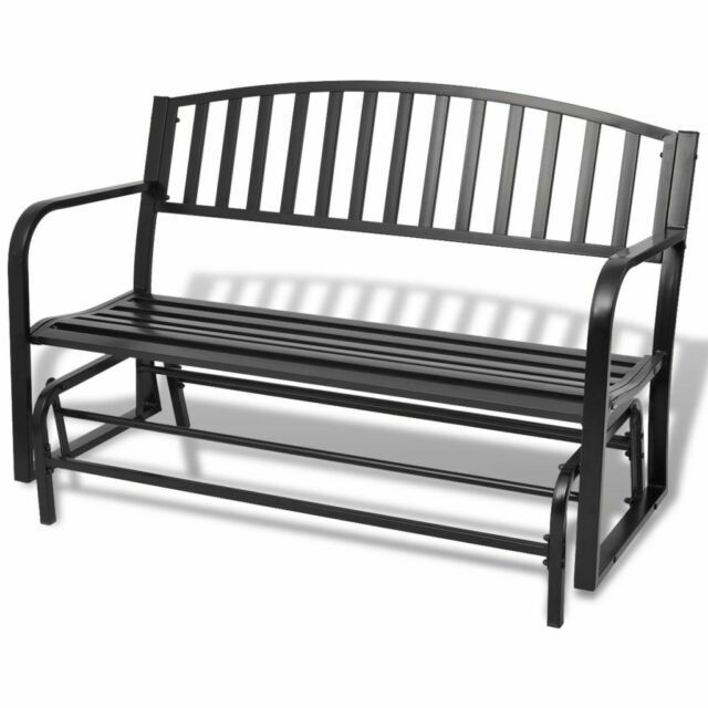 #outdoor Garden Steel Rocking 2 Seater Bench Porch Swing Glider Patio Black In Steel Patio Swing Glider Benches (View 3 of 20)
