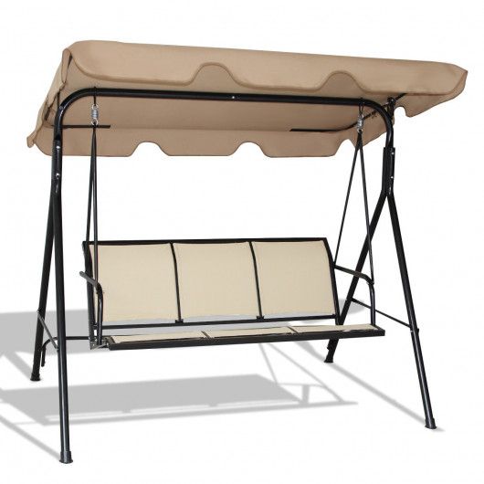 Outdoor Patio 3 Person Porch Swing Bench Chair With Canopy For Canopy Porch Swings (Photo 4 of 20)