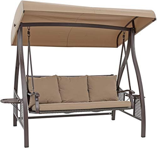 Outdoor Patio Backyard Garden Free Standing 3 Person Porch Within 3 Person Brown Steel Outdoor Swings (View 19 of 20)
