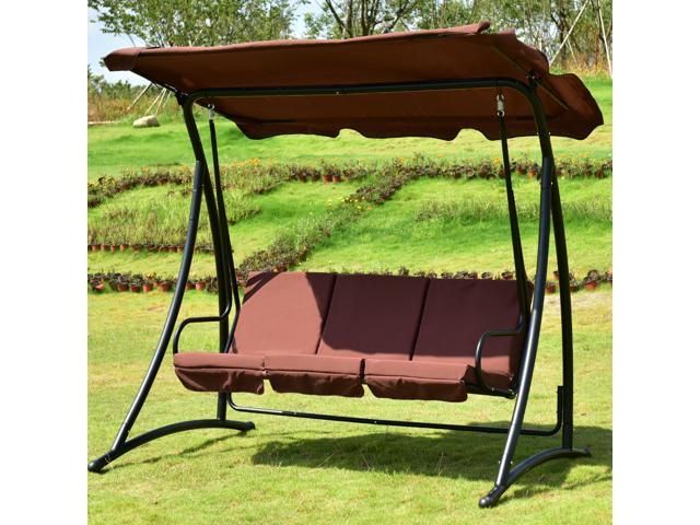Outdoor Patio Swing Canopy 3 Person Awning Yard Furniture Regarding 3 Person Brown Steel Outdoor Swings (View 7 of 20)