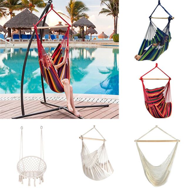 Outdoor Portable Hanging Swing Hammock Chair Solid Rope Yard Patio Porch  Garden For Garden Leisure Outdoor Hammock Patio Canopy Rocking Chairs (View 13 of 20)