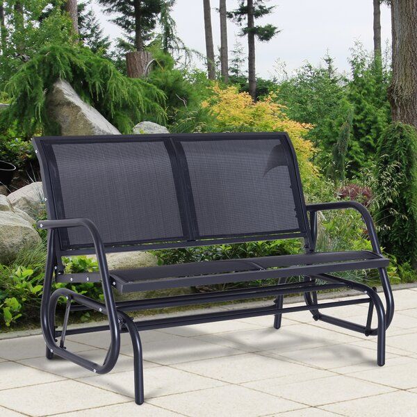 Outdoor Rocker With Ottoman | Wayfair Throughout Black Outdoor Durable Steel Frame Patio Swing Glider Bench Chairs (View 18 of 20)