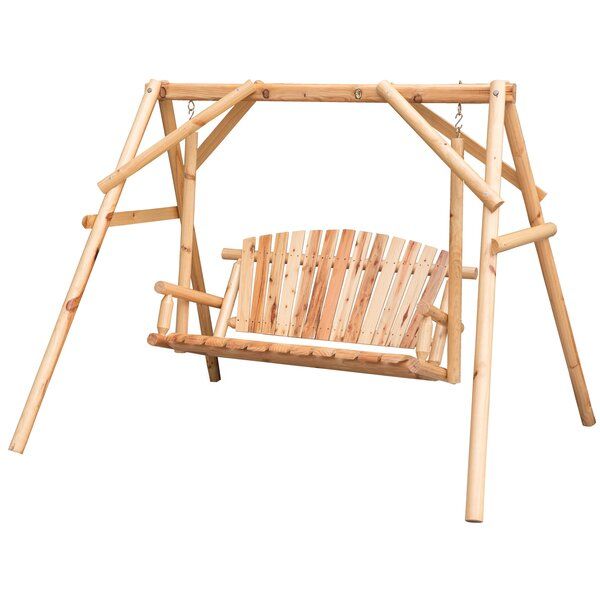 Outdoor Swing With Frame | Wayfair Pertaining To 3 Person Light Teak Oil Wood Outdoor Swings (View 8 of 20)