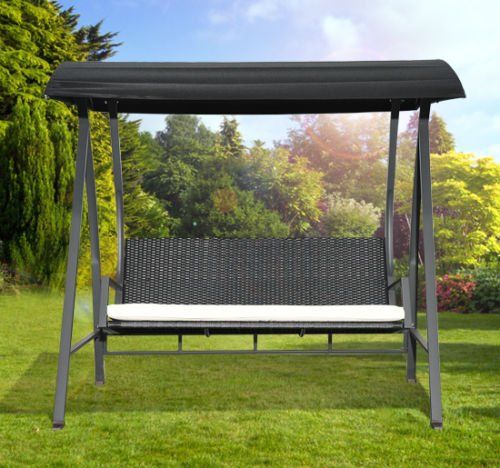 Outsunny 3 Seater Garden Rattan Swing Wing Hammock Chair Black — Mh Star With Rattan Garden Swing Chairs (View 2 of 20)