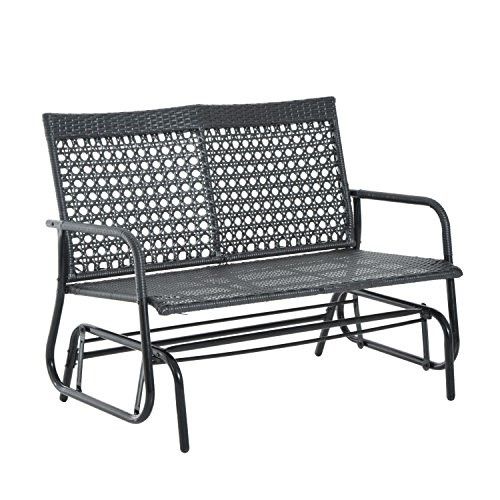 Outsunny 47' Steel Rattan Outdoor Patio Double Bench Glider Within Metal Powder Coat Double Seat Glider Benches (View 4 of 20)