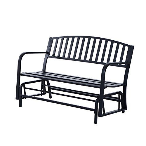 Outsunny 50″ Outdoor Steel Patio Swing Glider Bench – Black Pertaining To Steel Patio Swing Glider Benches (View 4 of 20)