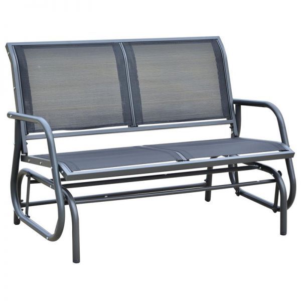 Outsunny Aluminum Sling Fabric Outdoor Double Glider Rocking Chair Bench –  Dark Grey Inside Outdoor Fabric Glider Benches (Photo 6 of 20)