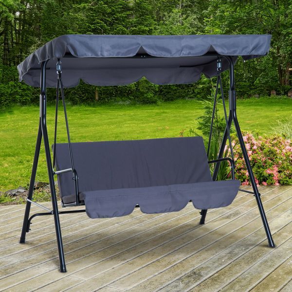 Outsunny Metal 3 Seater Outdoor Patio Swing With Canopy Cushioned Garden  Lounger Grey Within 3 Seater Swings With Frame And Canopy (Photo 5 of 20)
