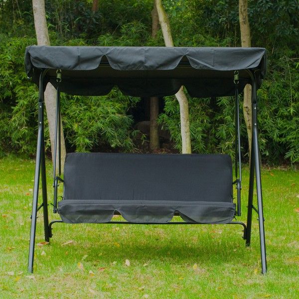 Outsunny Metal 3 Seater Outdoor Swing Chair Lounger With Frame And Canopy  Garden Hammock (black) For 3 Seater Swings With Frame And Canopy (View 17 of 20)