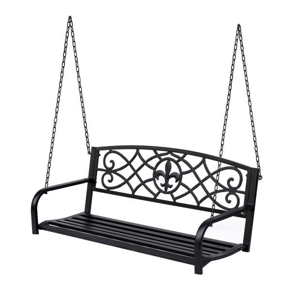 Outsunny Outdoor Steel Fleur De Lis Porch Swing Garden Pertaining To 2 Person Hammered Bronze Iron Outdoor Swings (Photo 1 of 20)