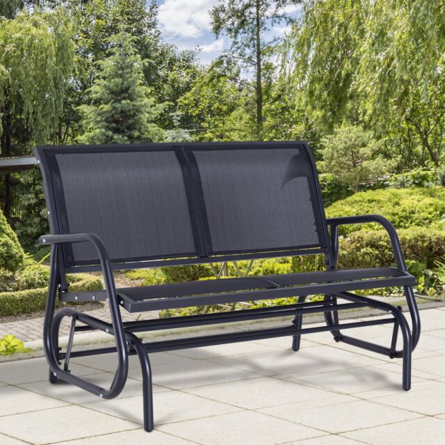 Outsunny Patio Double 2 Person Glider Bench Rocker Porch Love Seat Swing  Chair For Rocking Love Seats Glider Swing Benches With Sturdy Frame (Photo 17 of 20)
