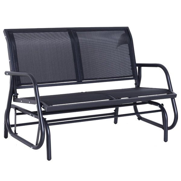 Outsunny Patio Double Glider Bench Swing Chair Heavy Duty Pertaining To Iron Double Patio Glider Benches (Photo 5 of 20)