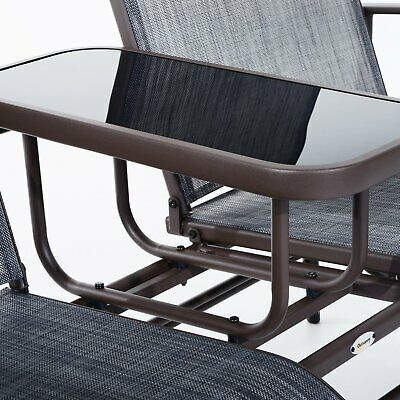 Outsunny Two Person Outdoor Mesh Fabric Patio Double Glider Within Center Table Double Glider Benches (Photo 13 of 20)