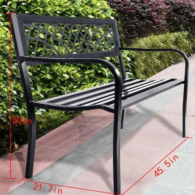 Park Bench Outdoor Front Porch Patio Deck Garden Metal 50 In Steel Frame  Black With Outdoor Swing Glider Chairs With Powder Coated Steel Frame (Photo 8 of 20)