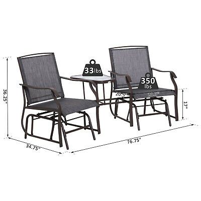 Patio Double Glider Chairs Garden Bench With Center Table Regarding Center Table Double Glider Benches (Photo 18 of 20)