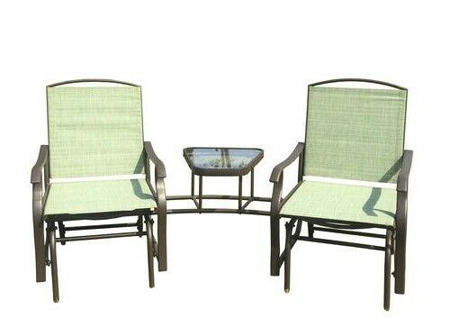 Patio Double Seat Glider With Coffee Table Chairs Garden Bench Furniture  Glass In Center Table Double Glider Benches (View 6 of 20)