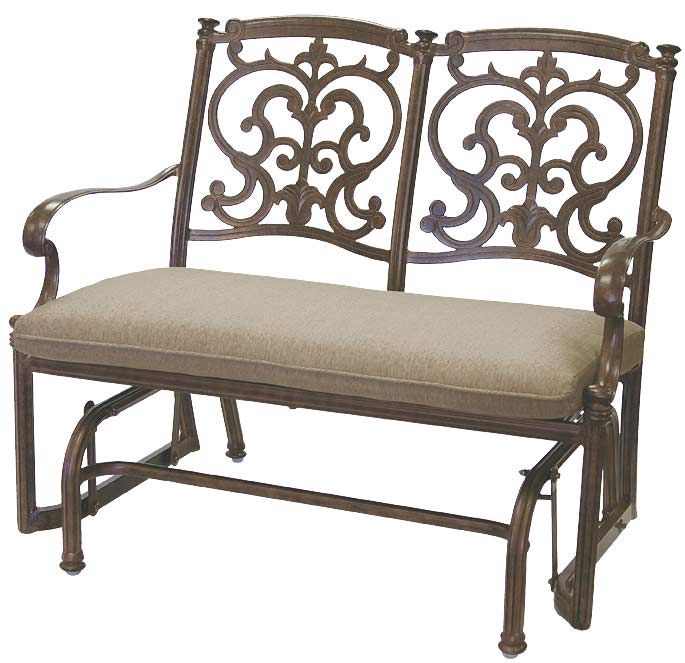 Patio Furniture Glider Bench Cast Aluminum Santa Barbara Within Aluminum Glider Benches With Cushion (View 3 of 20)