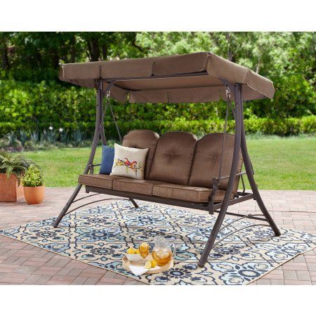 Patio & Garden | Outdoor Patio Swing, Outdoor Hammock Bed With 3 Person Brown Steel Outdoor Swings (View 4 of 20)
