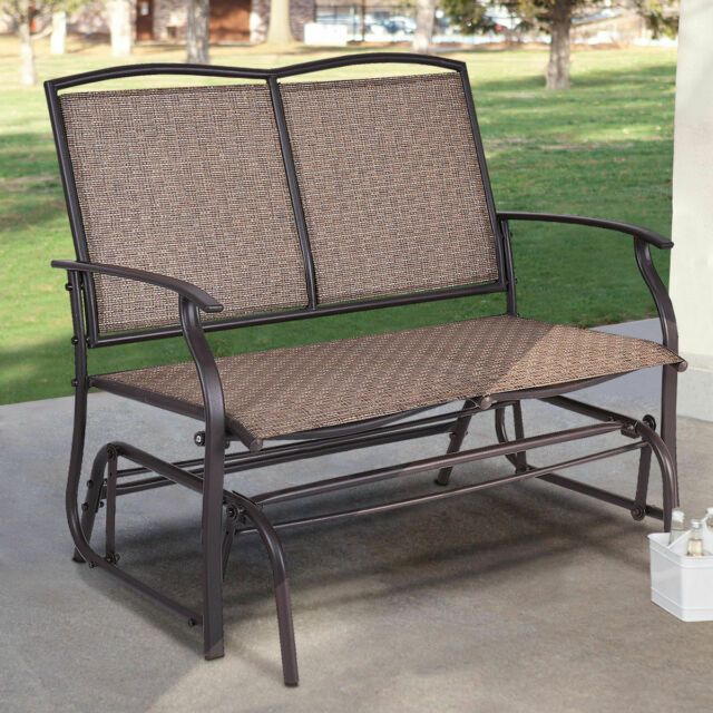 Patio Glider Rocking Bench Double 2 Person Chair Loveseat Armchair Backyard  New Within Loveseat Glider Benches (Photo 1 of 20)