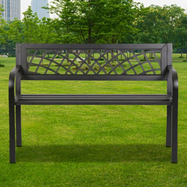 Patio Park Yard Garden Bench Porch Path Chair Outdoor Deck Steel Frame  Furniture With 1 Person Antique Black Steel Outdoor Gliders (Photo 14 of 20)