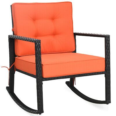 Patio Rattan Rocker Chair Outdoor Glider Wicker Rocking Chair W/orange  Cushion | Ebay For Cushioned Glider Benches With Cushions (View 10 of 20)