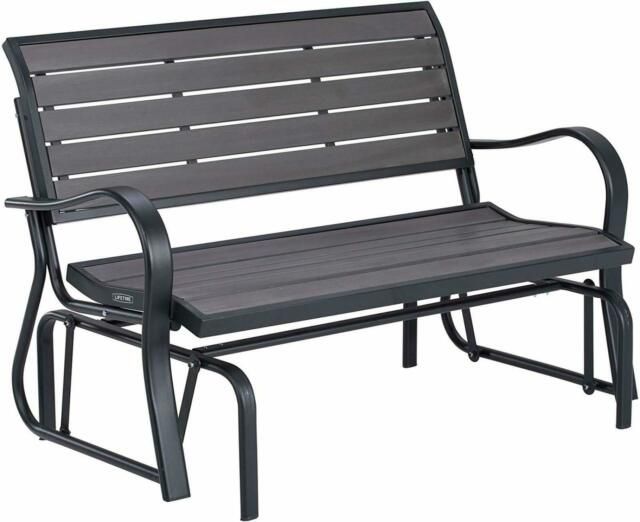 Patio Swing Loveseat Chair 2 People Seats Outdoor Glider Steel Frame Grey  Bench For Outdoor Patio Swing Glider Bench Chair S (Photo 13 of 20)
