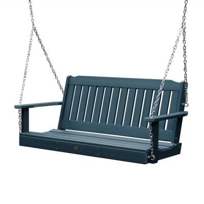Polywood Vineyard 60 In. Black Plastic Outdoor Porch Swing Pertaining To Vineyard 2 Person Black Recycled Plastic Outdoor Swings (Photo 2 of 20)