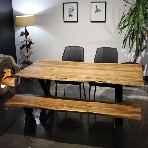 Popular Acacia Live Edge 67'' Dining Table With Black X Legs Pertaining To Acacia Dining Tables With Black X Legs (Photo 15 of 20)