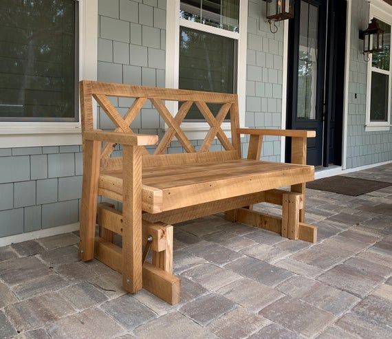 Porch Glider Bench Made From Reclaimed Wood – Rocking Chair – Patio Bench –  Outdoor Bench With Hardwood Porch Glider Benches (Photo 15 of 20)