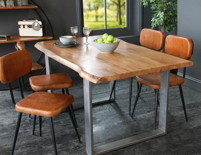 Preferred Acacia Top Dining Tables With Metal Legs With Regard To Acacia Dining Table / Desk With Natural Edge And Steel Box Leg (View 3 of 20)