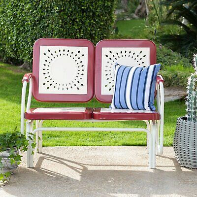 Red 2 Seat Patio Metal Retro Glider Bench Outdoor Seating Home Garden  Furniture | Ebay With Outdoor Retro Metal Double Glider Benches (Photo 11 of 20)