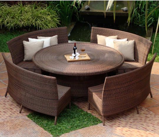 Round 150cm Table And Curved Bench Dining Set | Round Patio Regarding Outdoor Wicker Plastic Half Moon Leaf Shape Porch Swings (Photo 19 of 20)