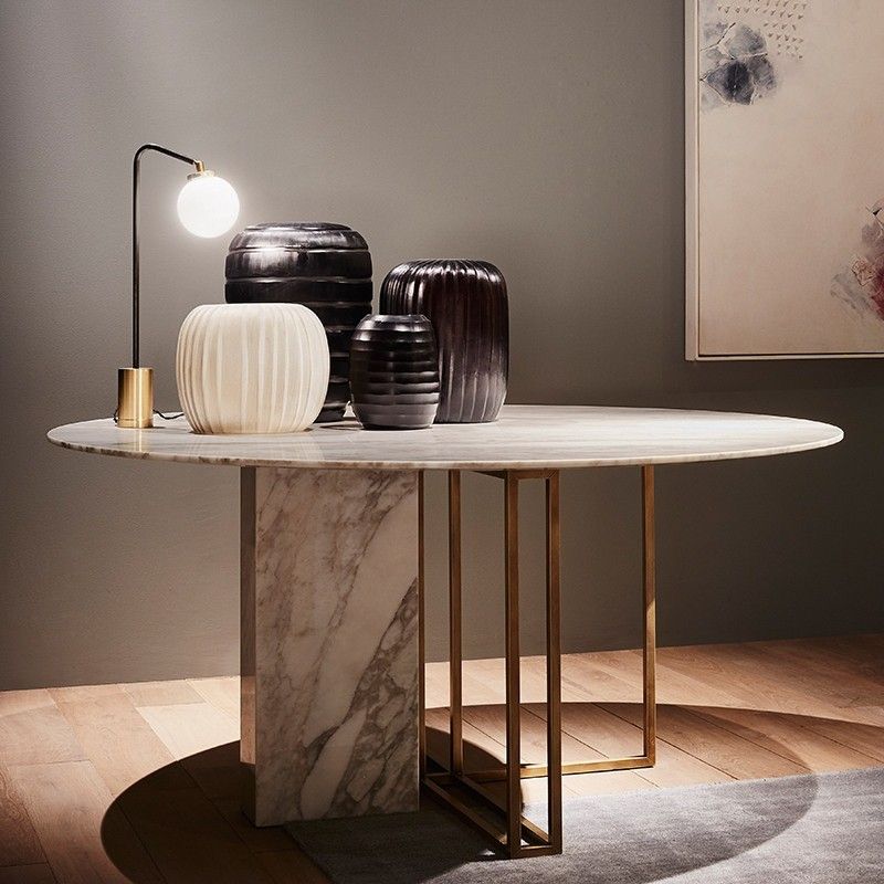 Round Dining Tables Within 2019 Modern Luxury Round Dining Table With Faux Marble Top & Metal Base  Small/medium/large In Brushed Gold (View 18 of 20)